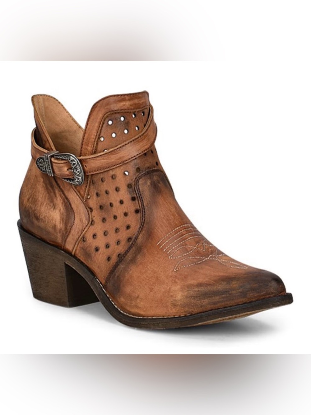 Circle G Corral‎ Ladies Size 11 Cut Out & Strap Pointed Toe Brown Booties